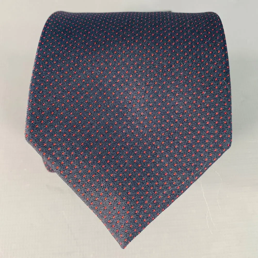 GUCCI Navy Red Dots Silk Skinny Tie
